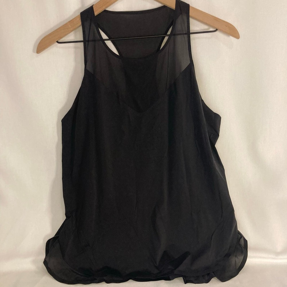 Athleta Mesh V Neck Razor Back Nylon Tank Top Black Womens Size Small